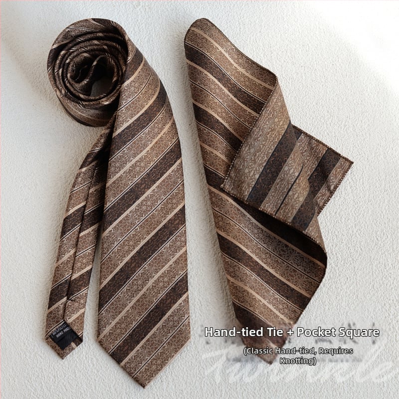 Set cravată și papion cu batistă de buzunar, model dungat, lățime obișnuită, poliester-satin, jacquard, fără nod, pentru nunți și afaceri