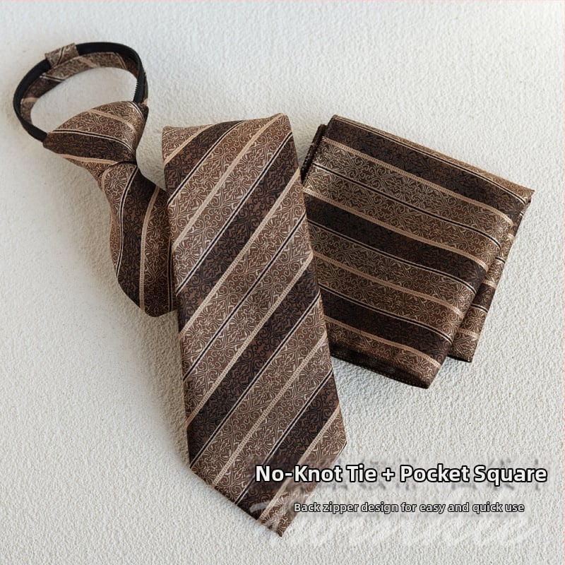 Set cravată și papion cu batistă de buzunar, model dungat, lățime obișnuită, poliester-satin, jacquard, fără nod, pentru nunți și afaceri