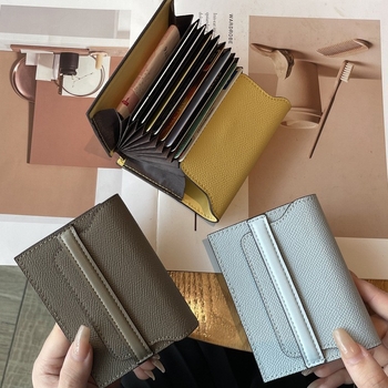 Valódi bőr női kártyatartó, két rétegű marhabőrből, nagy kapacitás, több kártya rekesz, minimalist pénztárca, 2024 ősz