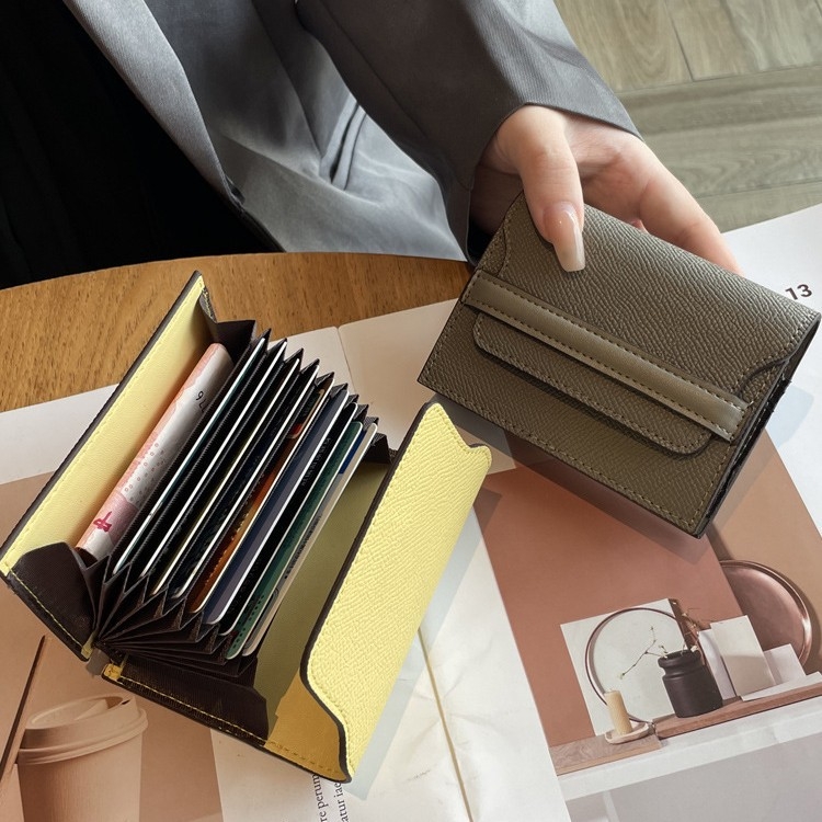 Valódi bőr női kártyatartó, két rétegű marhabőrből, nagy kapacitás, több kártya rekesz, minimalist pénztárca, 2024 ősz