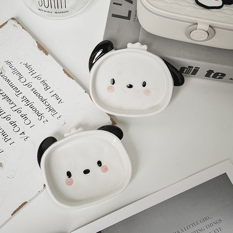 Keraminė dip lėkštė su karikatūriniu raštu, japoniško stiliaus, tinkama mikrobangų krosnelėms