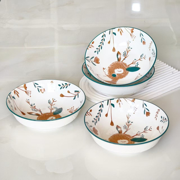 Shining kerámia tál, kör alakú, karikatúra mintával, modern-minimalista stílus, mikrohullámú sütőben használható