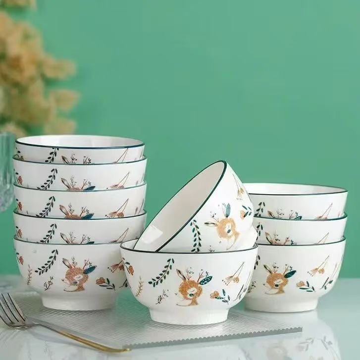 Shining kerámia tál, kör alakú, karikatúra mintával, modern-minimalista stílus, mikrohullámú sütőben használható