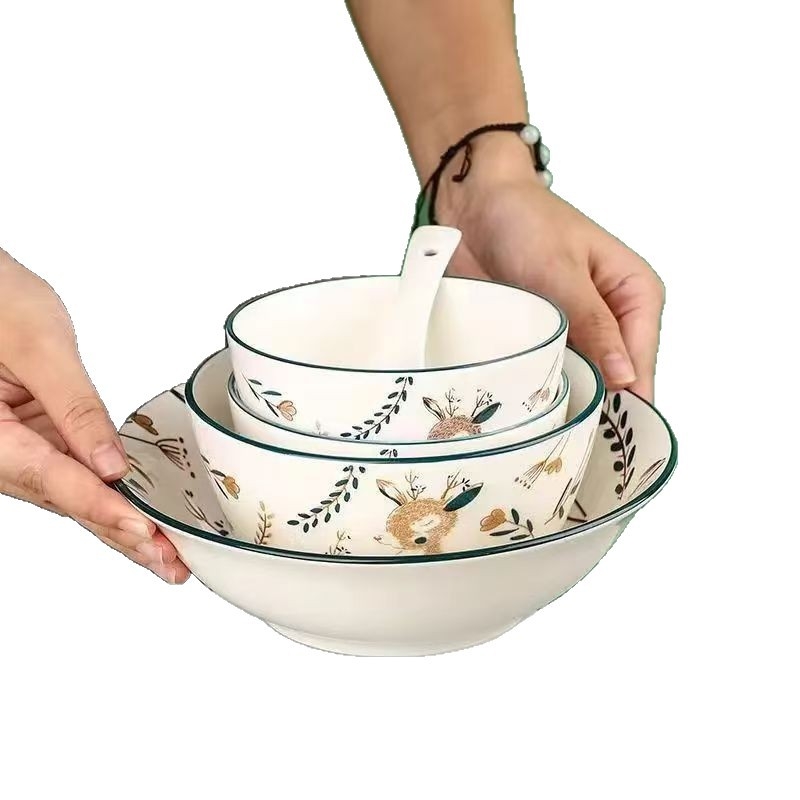 Shining kerámia tál, kör alakú, karikatúra mintával, modern-minimalista stílus, mikrohullámú sütőben használható