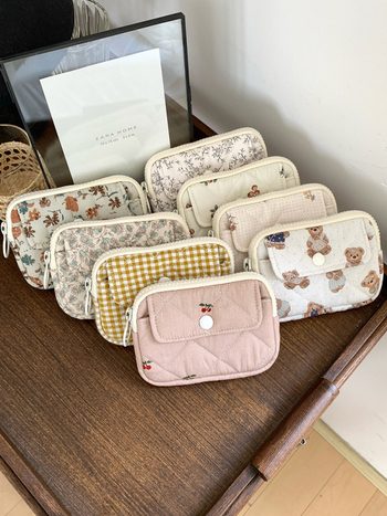 Geantă multifuncțională pentru carduri și acte, țesătură din bumbac cu model floral, stil urban minimalist, respirabilă și ultra-ușoară, căptușeală din poliester