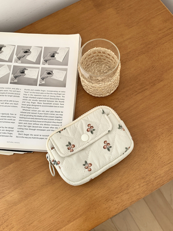 Geantă multifuncțională pentru carduri și acte, țesătură din bumbac cu model floral, stil urban minimalist, respirabilă și ultra-ușoară, căptușeală din poliester