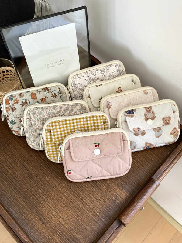 Geantă multifuncțională pentru carduri și acte, țesătură din bumbac cu model floral, stil urban minimalist, respirabilă și ultra-ușoară, căptușeală din poliester