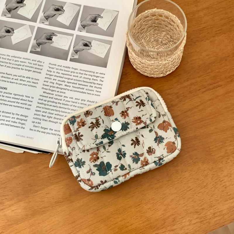 Geantă multifuncțională pentru carduri și acte, țesătură din bumbac cu model floral, stil urban minimalist, respirabilă și ultra-ușoară, căptușeală din poliester
