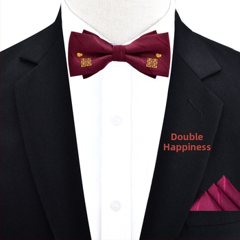 Papion trei piese, set cu batistă de buzunar și boutonniere • poliester • stil masculin • lățime standard