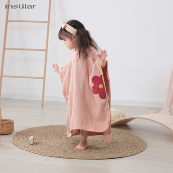 Детски качулка-халат за баня и плаж, 100% памук, флорален модел, през глава