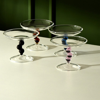 Стъклена чиния за плодове с високи крака, ръчно издута, Nordic INS стил, първо качество