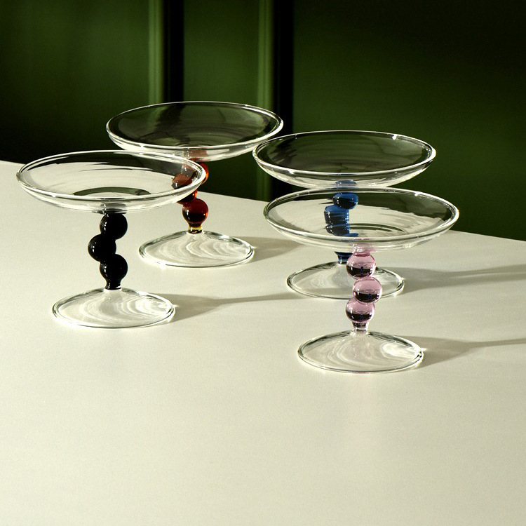 Стъклена чиния за плодове с високи крака, ръчно издута, Nordic INS стил, първо качество