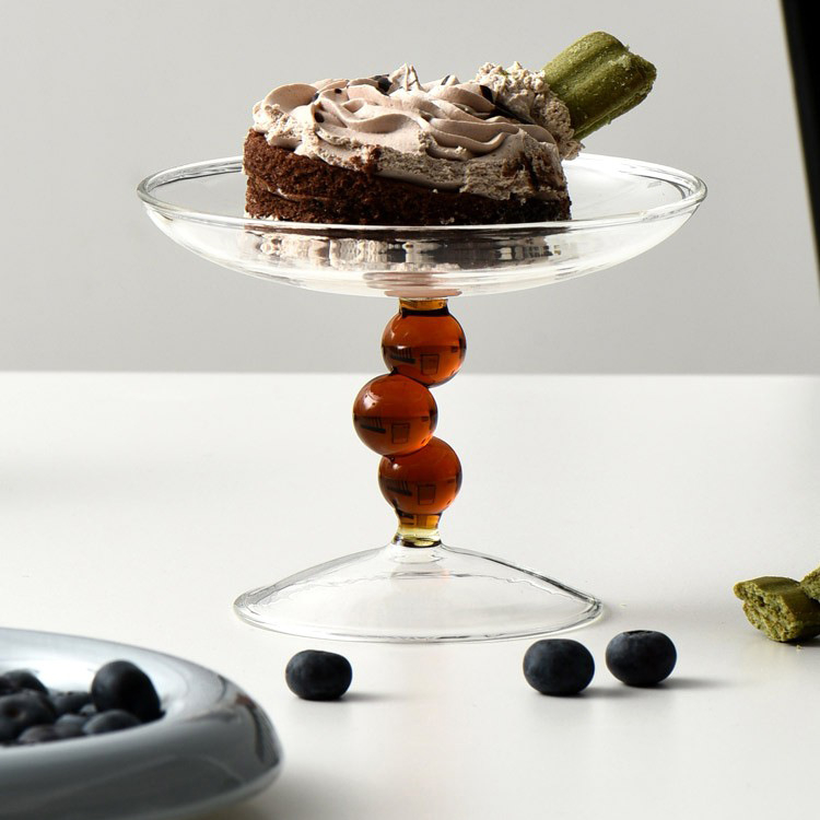 Стъклена чиния за плодове с високи крака, ръчно издута, Nordic INS стил, първо качество