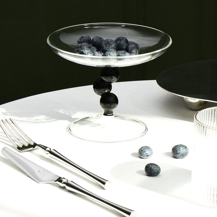 Стъклена чиния за плодове с високи крака, ръчно издута, Nordic INS стил, първо качество