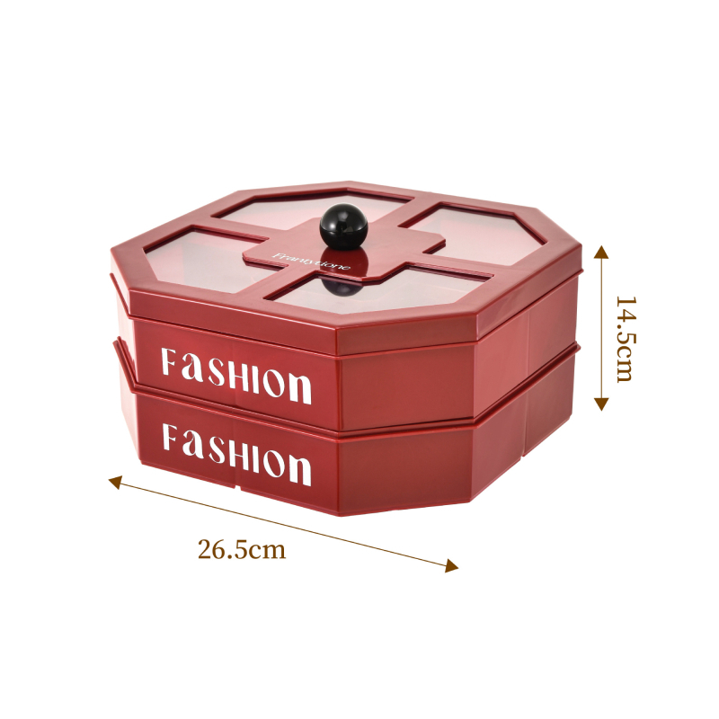 Плодова чиния, квадратна, пластмасова, с луксозен стил и отделения за ядки и плодове