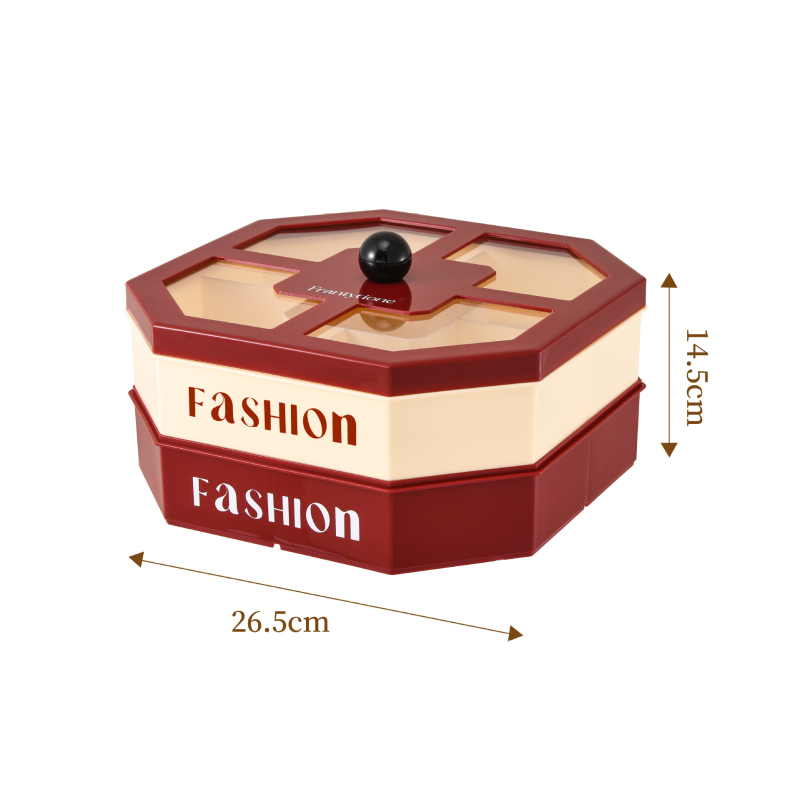 Плодова чиния, квадратна, пластмасова, с луксозен стил и отделения за ядки и плодове