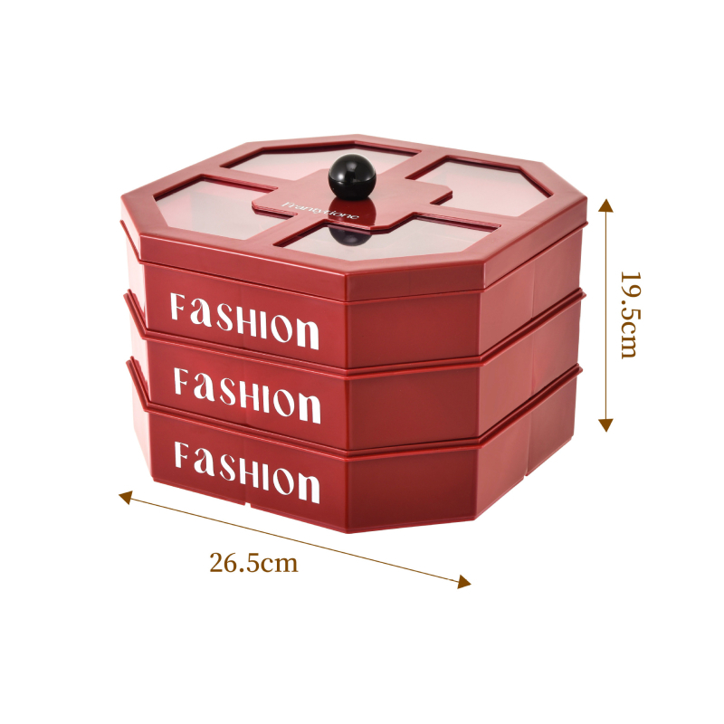 Плодова чиния, квадратна, пластмасова, с луксозен стил и отделения за ядки и плодове