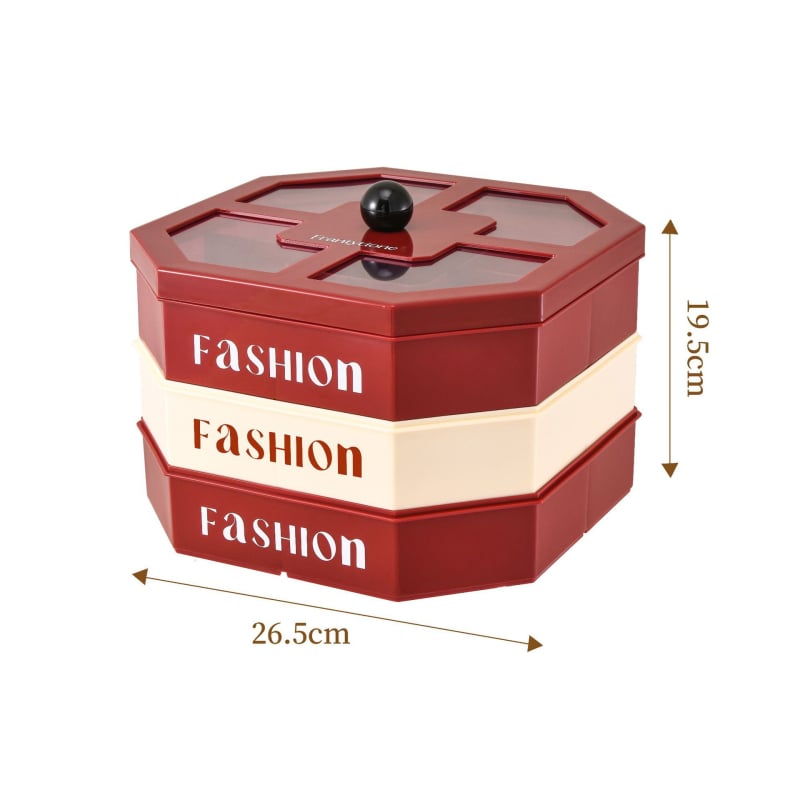 Плодова чиния, квадратна, пластмасова, с луксозен стил и отделения за ядки и плодове