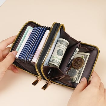 PU kártyatartó pénztárca dupla cipzárral, kártyaorganizátor és érme zsebbel — 82 g, városi minimalist stílus, szintetikus bőr belső bélés