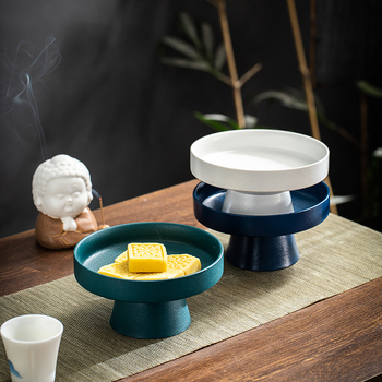 Порцеланова плодова чиния с високи крака, дзен вдъхновен сервиращ поднос в новокитайски стил - Yunzong Ceramics