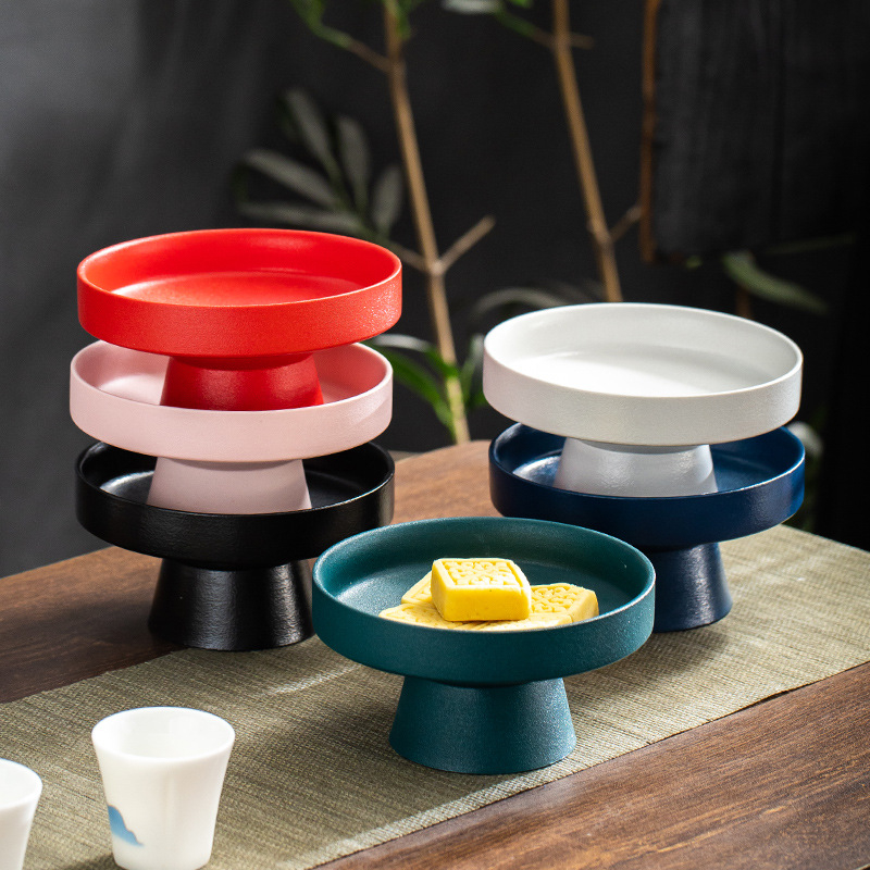 Порцеланова плодова чиния с високи крака, дзен вдъхновен сервиращ поднос в новокитайски стил - Yunzong Ceramics