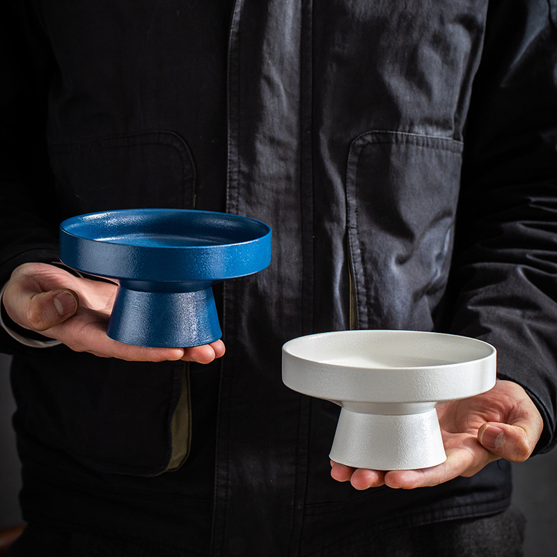 Порцеланова плодова чиния с високи крака, дзен вдъхновен сервиращ поднос в новокитайски стил - Yunzong Ceramics