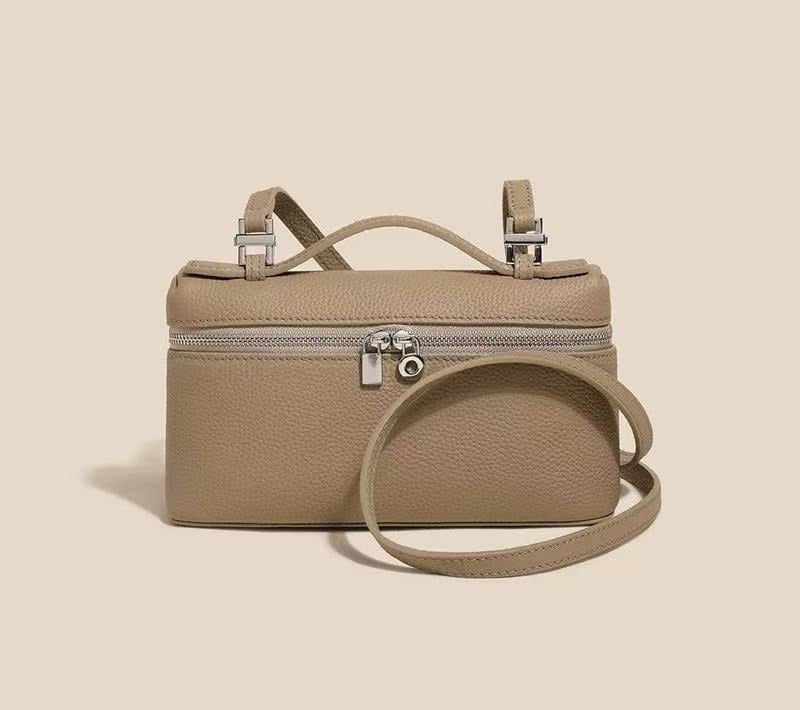 LP19 torba od prvog sloja kože, box torba, gradski minimalistički stil, jastučić-oblika, zatvaranje zipom, jedan ramenski remen