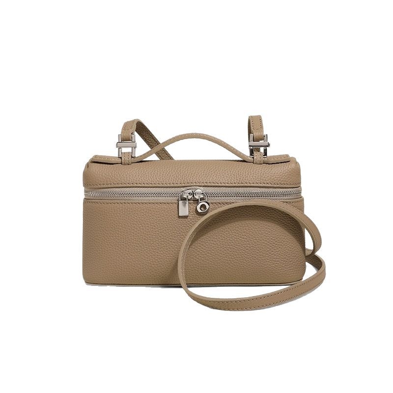 LP19 torba od prvog sloja kože, box torba, gradski minimalistički stil, jastučić-oblika, zatvaranje zipom, jedan ramenski remen