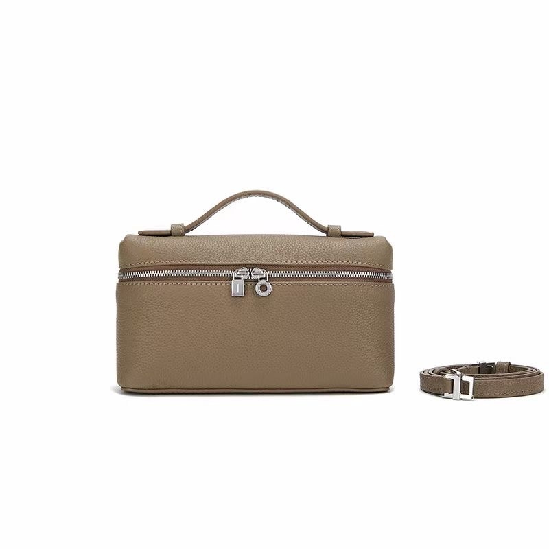 LP19 torba od prvog sloja kože, box torba, gradski minimalistički stil, jastučić-oblika, zatvaranje zipom, jedan ramenski remen