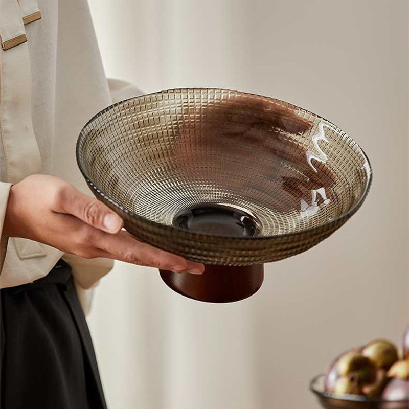 Стъклена чиния за плодове в скандинавски стил за хол и масичка за чай, висока поставка за плодове и съхранение, първокласен продукт (лято 2021)