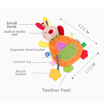 Minkšta pliušinė žaislas kūdikiams su zvoneliu — kramtoma, kišeninė patoguma, skatina intelektinį vystymąsi, regą, ropojimą, rankos‑akių koordinaciją, jutiminį vystymąsi