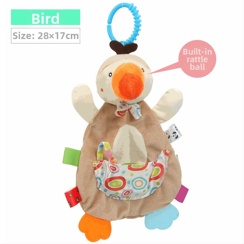 Minkšta pliušinė žaislas kūdikiams su zvoneliu — kramtoma, kišeninė patoguma, skatina intelektinį vystymąsi, regą, ropojimą, rankos‑akių koordinaciją, jutiminį vystymąsi