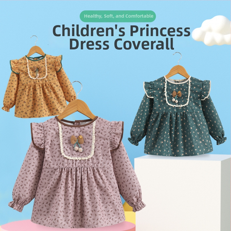 Bērnu smoks – ūdensizturīgs corduroy audums, reverses dizains, meitenēm 1–3 gadi (garums 80–100 cm), rudens 2025 izlaidums