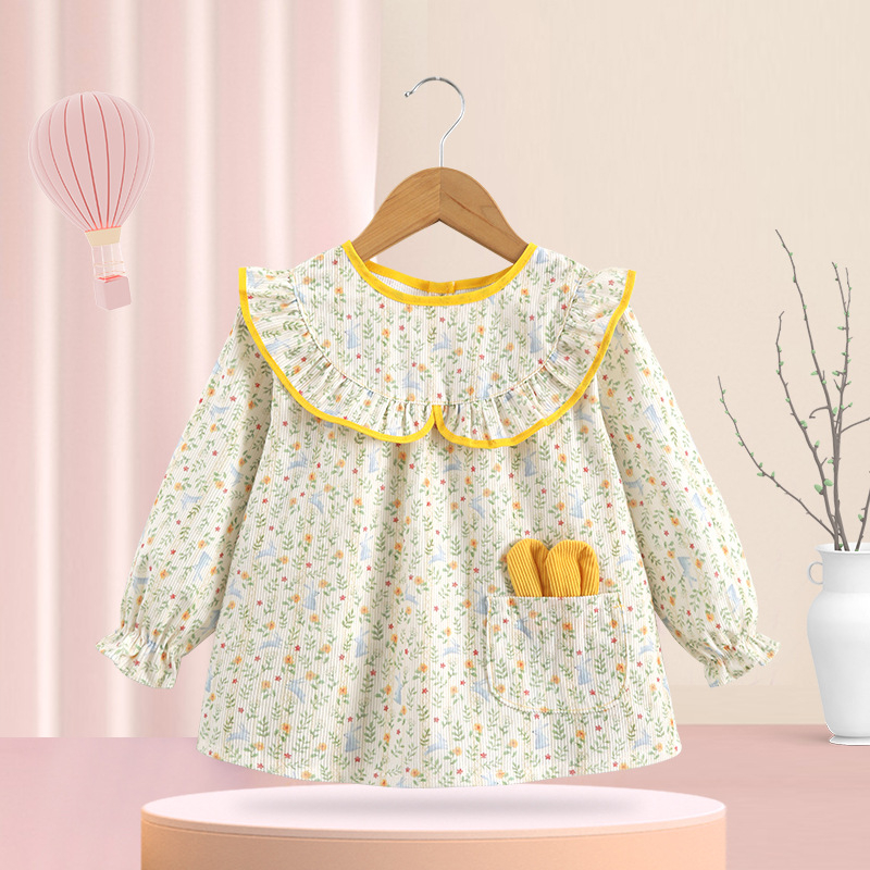 Bērnu smoks – ūdensizturīgs corduroy audums, reverses dizains, meitenēm 1–3 gadi (garums 80–100 cm), rudens 2025 izlaidums