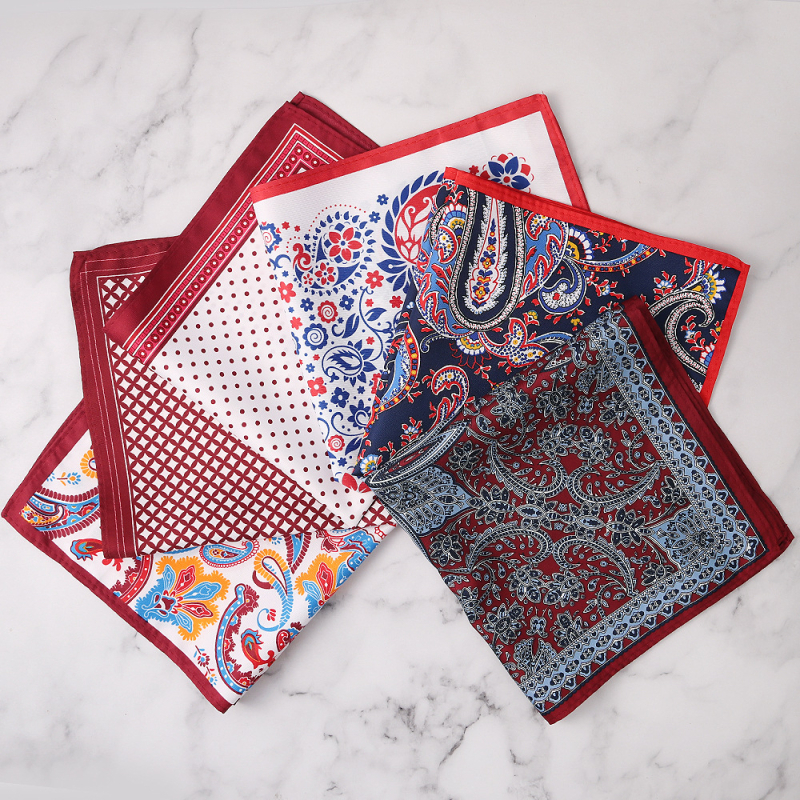 WISS vīriešu kabatas lakats ar Cashew Flower rakstu, poliestera šķiedra, brīvs stils, drukāts