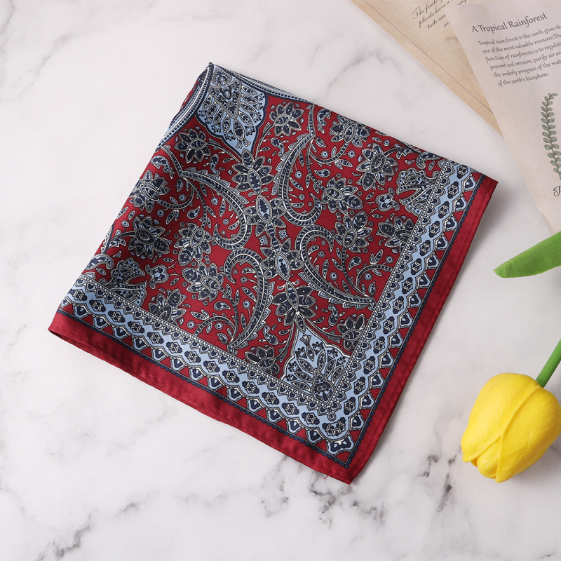 WISS vīriešu kabatas lakats ar Cashew Flower rakstu, poliestera šķiedra, brīvs stils, drukāts