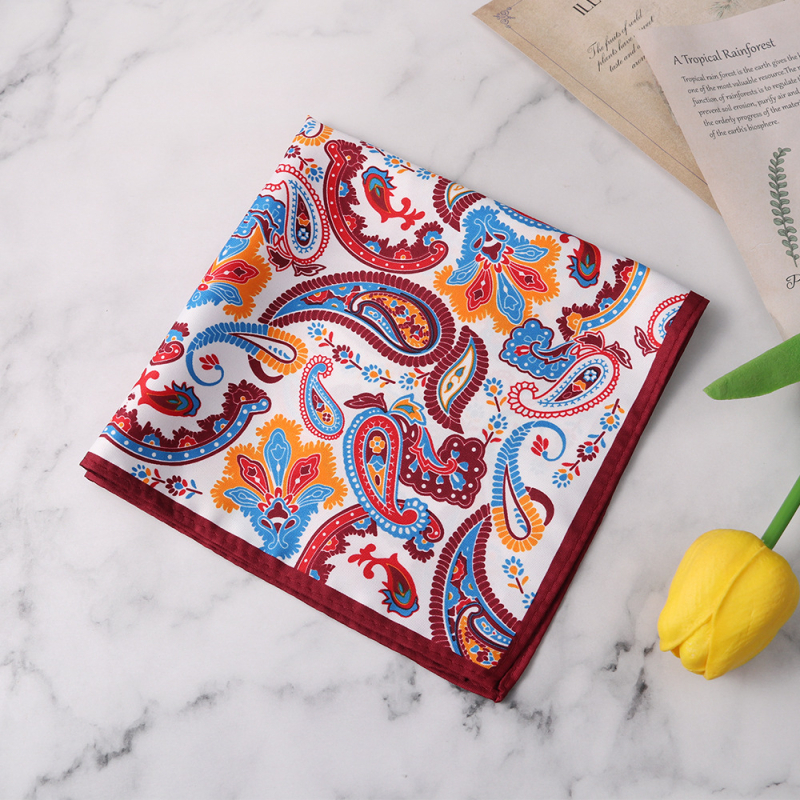 WISS vīriešu kabatas lakats ar Cashew Flower rakstu, poliestera šķiedra, brīvs stils, drukāts