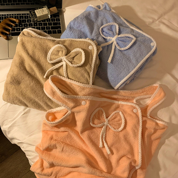 Moterų maudymosi chalatas su kaspinu, koralo flis, poliesteris, ruduo, Princesės serija, 300 g