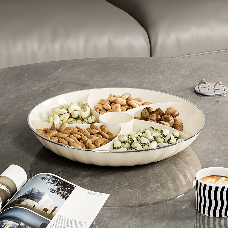 Műanyag gyümölcstál rekeszes, rács mintázat, modern minimalista stílus, 2023-ban debütált