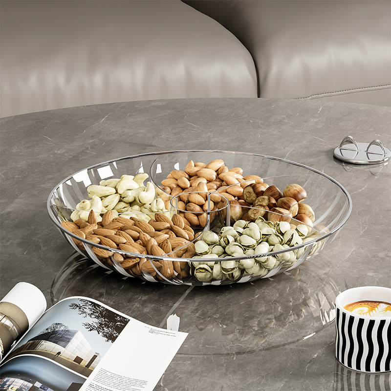 Műanyag gyümölcstál rekeszes, rács mintázat, modern minimalista stílus, 2023-ban debütált