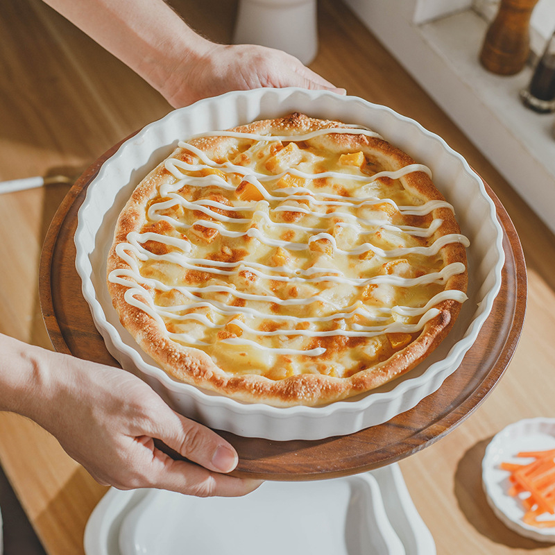 Tigaie pentru pizza din porțelan, rotundă, compatibilă cu microundele, imprimare logo disponibilă