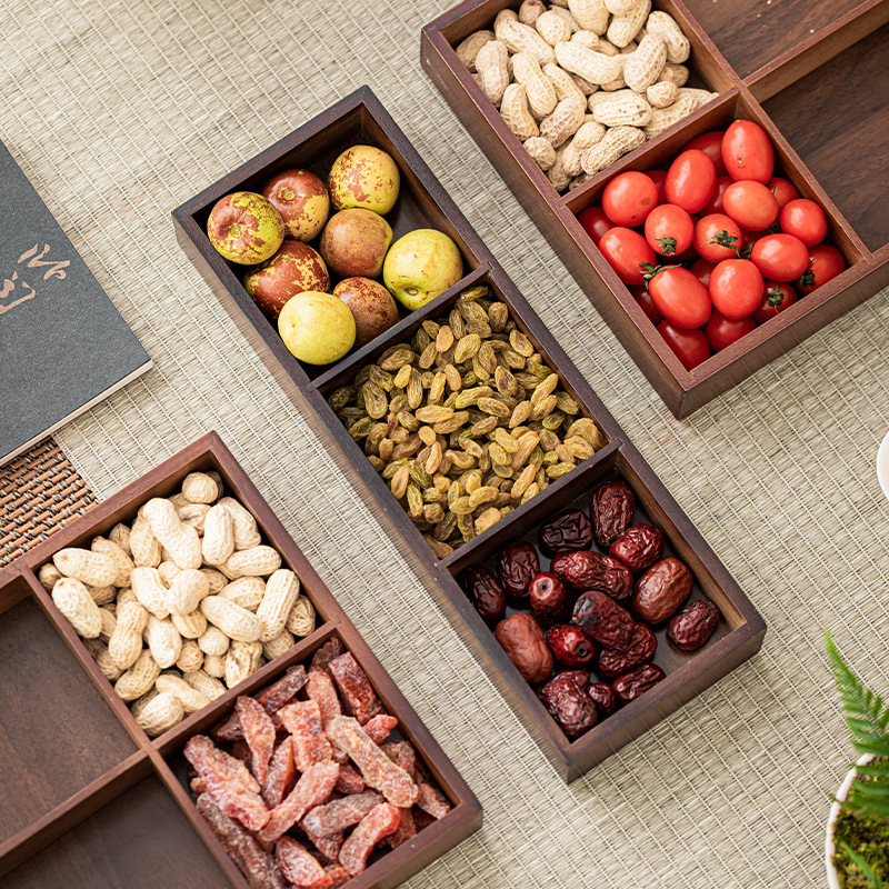 Bambuszból készült snack tál kilenc rekesszel, kínai stílusú tea-szertartáshoz, nassolnivalók és aszalt gyümölcsök tálalására
