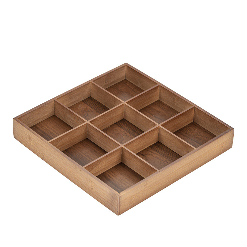 Bambuszból készült snack tál kilenc rekesszel, kínai stílusú tea-szertartáshoz, nassolnivalók és aszalt gyümölcsök tálalására