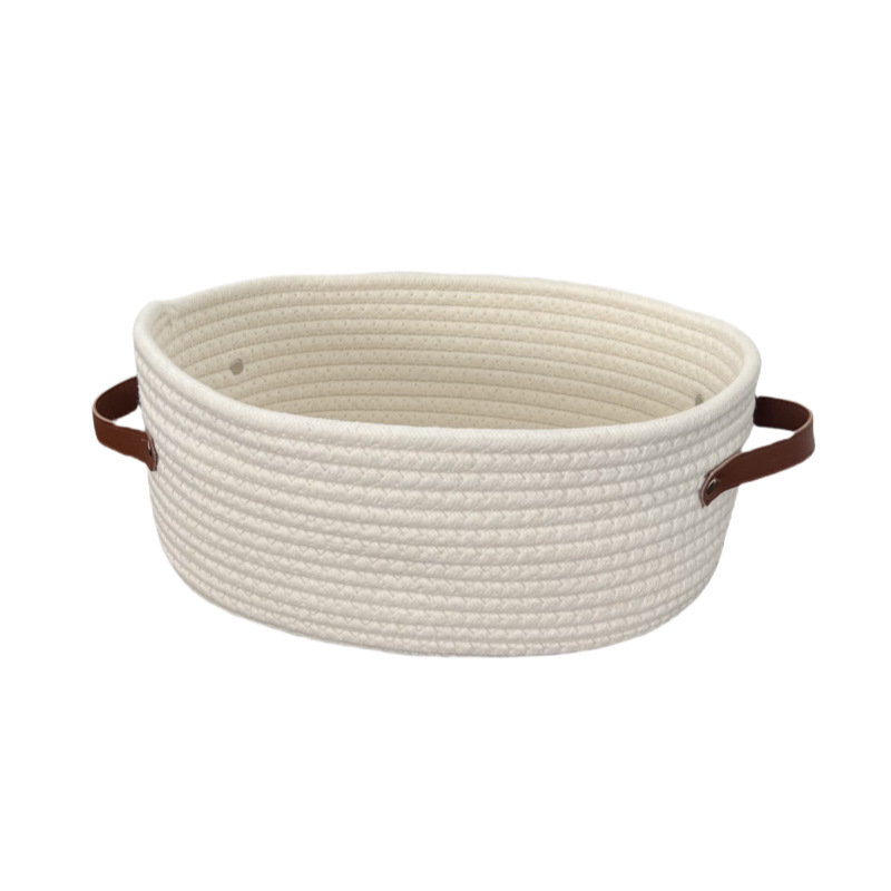 Малка тъкана кошница за съхранение с дръжка, памучно въже (Модел: x-0103; Категория: кошница за съхранение; Стил: модерен минимализъм; Пускане: лято 2025 г.)