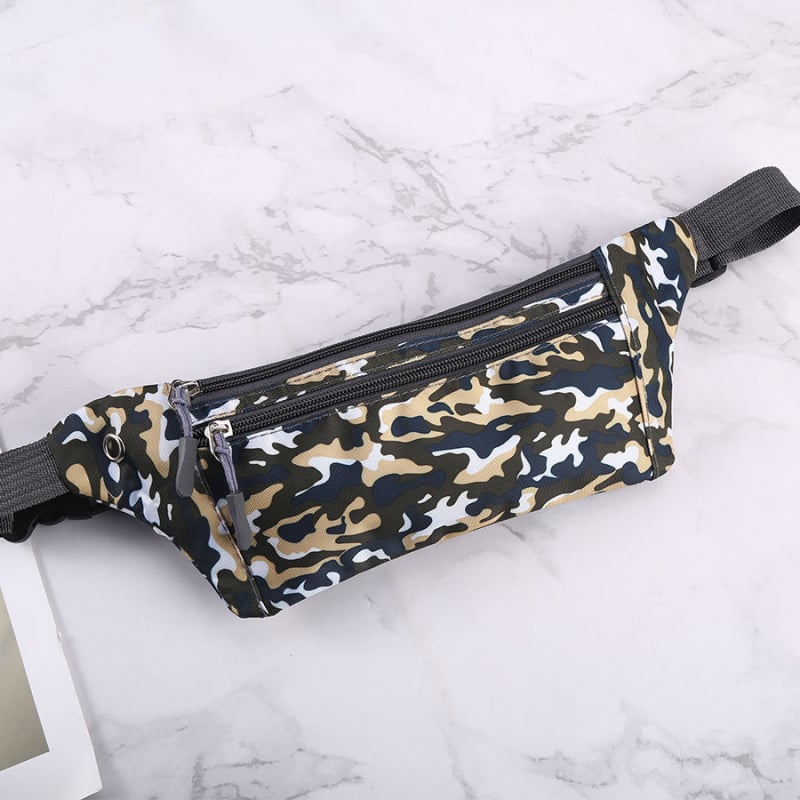 Vyrinė drobės juosmens krepšys, gatvės stilius, anti-theft funkcija, raidžių raštas, kamufliažinis modelis (Stilius: street trend; Medžiaga: drobė; Funkcija: anti-theft; Raštas: raidės; Modelis: kamufliažinis juosmens krepšys)