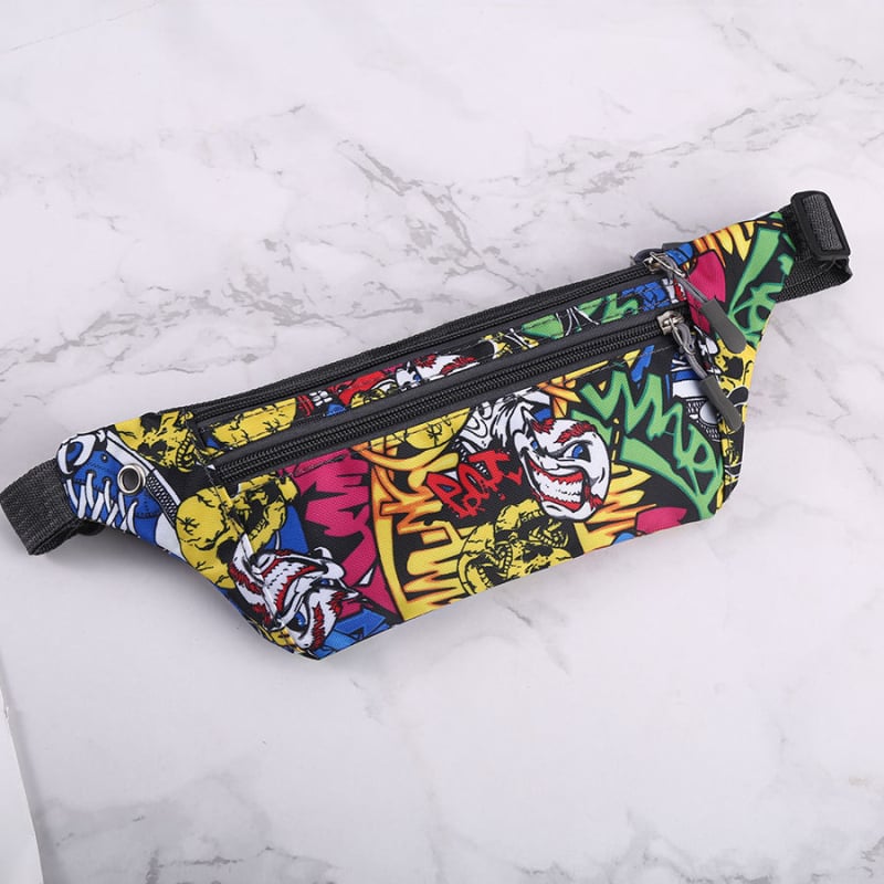 Vyrinė drobės juosmens krepšys, gatvės stilius, anti-theft funkcija, raidžių raštas, kamufliažinis modelis (Stilius: street trend; Medžiaga: drobė; Funkcija: anti-theft; Raštas: raidės; Modelis: kamufliažinis juosmens krepšys)