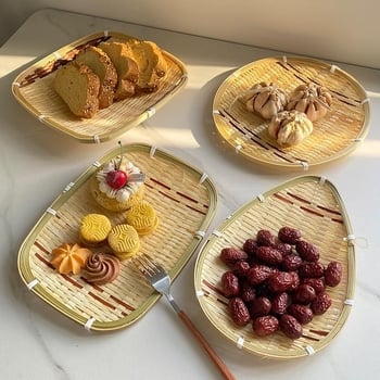 Rattan szövött gyümölcs- és nassolnivaló tároló kosár, kör alakú, modell 0202, pásztor jellegű vidéki stílus