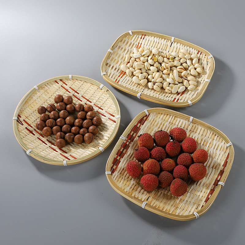 Rattan szövött gyümölcs- és nassolnivaló tároló kosár, kör alakú, modell 0202, pásztor jellegű vidéki stílus