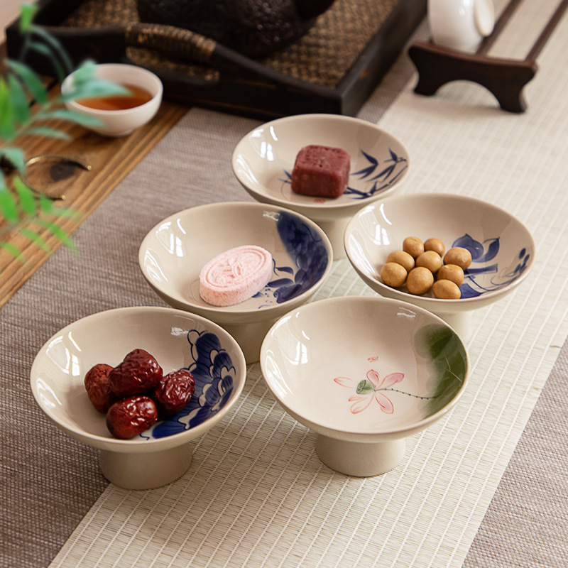 Порцеланова чиния за плодове от Zeng Ji kiln, ретро дзен стил и японски стил, дизайн с висока опора
