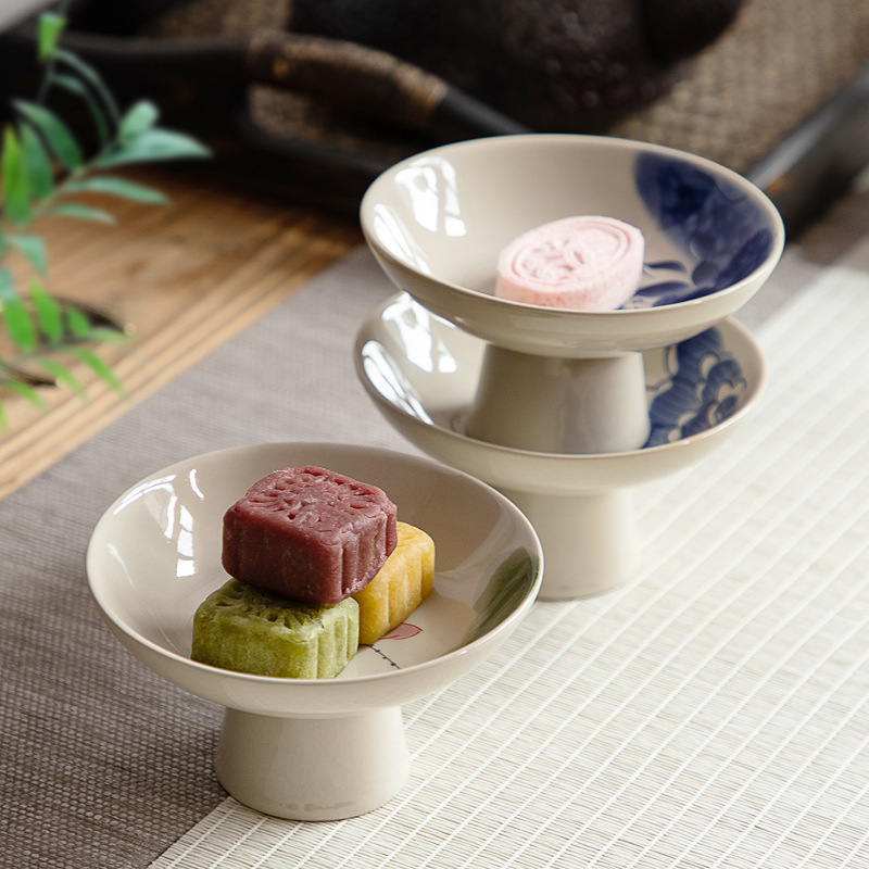 Порцеланова чиния за плодове от Zeng Ji kiln, ретро дзен стил и японски стил, дизайн с висока опора